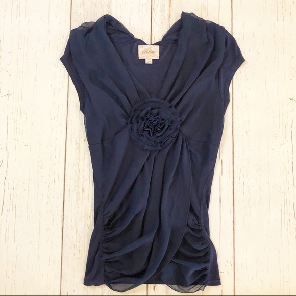 Deletta Tops - Anthropologie Deletta navy blue rosette blouse M